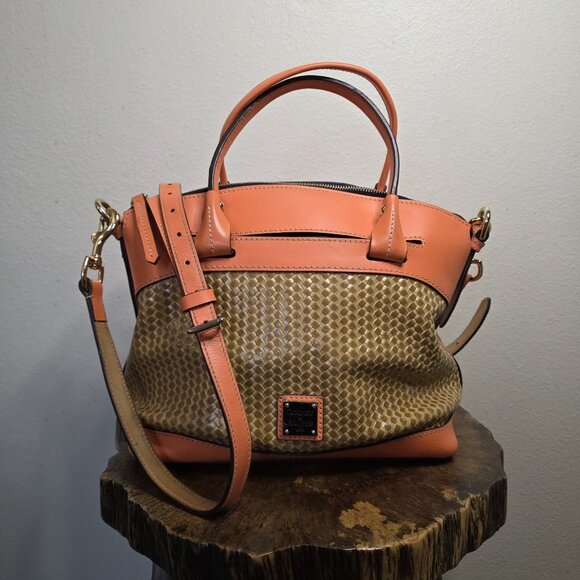 Dooney & Bourke Woven Embossed Satchel Crossbody Leather Coral Gold - Picture 16 of 16